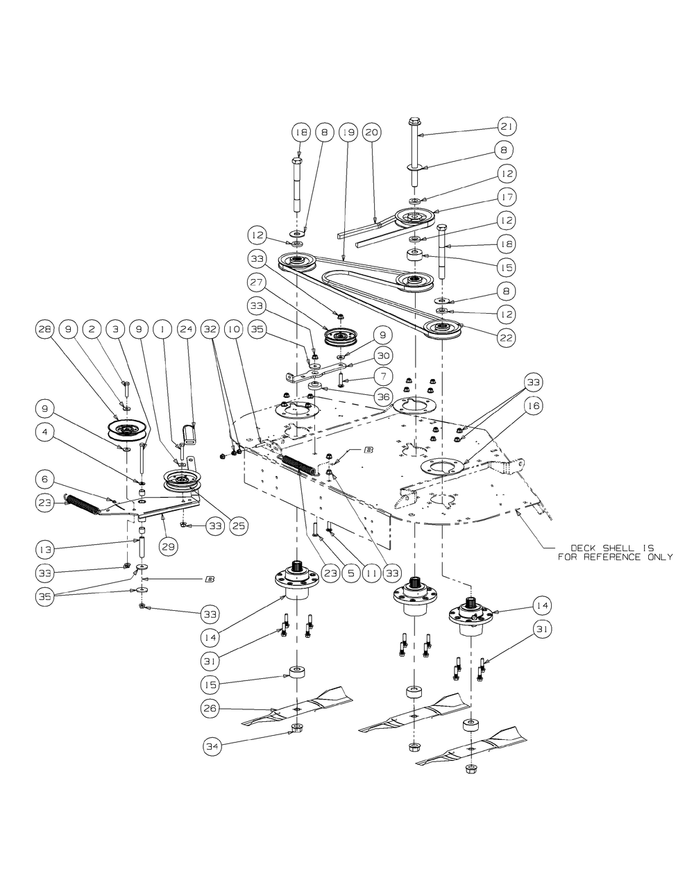 Fabricated Deck Spindle Assembly 48 (2009) Diagram and Parts List for M48-KH 53AH8CT2050-25HP Cub Cadet Lawn Tractor